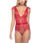 Charlette Lace Striped Teddy // Red (S)