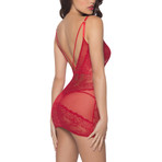 Viviane V-Plunge Lace Babydoll + G-String // Red (S)