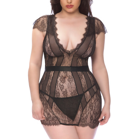 Charlette Babydoll + G-String // Black // Plus (1X)