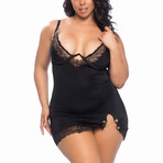 Clarisse Babydoll + G-String // Black // Plus (1X)