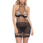 Metallic Fishnet Babydoll + G-String // Black (S/M)