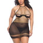 Metallic Fishnet Babydoll + G-String // Black // Plus (1X/2X)