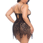 Coco Dramatic Lace Babydoll + G-String // Black // Plus (1X)