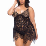 Coco Dramatic Lace Babydoll + G-String // Black // Plus (1X)