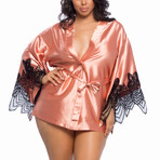 Coco Satin Robe // Cameo Brown + Black // Plus (1X/2X)