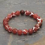 Dzi Mala Bead Stretch Bracelet // Red + White