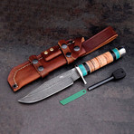 Stacked Leather + Malachite Knife
