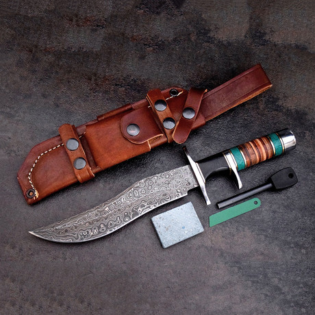 Stacked Leather + Malachite Sub Hilt Knife