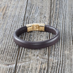 Gold Polished Lock Leather Bracelet