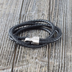 Braided Leather Hook Wrap Bracelet // Black