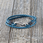 Braided Leather Hook Wrap Bracelet // Blue