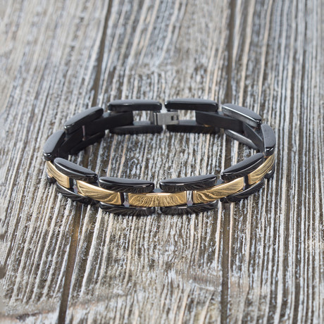 Two-Tone Stainless Steel Gold + Black IP Bracelet