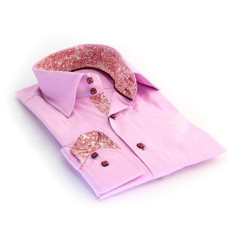 Reversible Cuff Button-Up Shirt // Pink + Red + White Paisley (S)