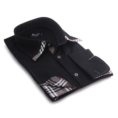 Amedeo Exclusive // Reversible Cuff French Cuff Shirt // Black + Gray Plaid (S)
