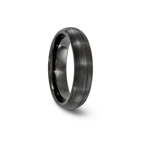 Black Titanium Domed Textured Ring + Ridges (Size 7)