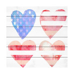 Patriotic Hearts Painting Print // White Wood (18"W x 18"H x 1.5"D)