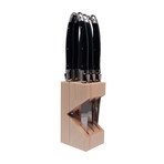 Black Handled Steak Knives + Wooden Block // Set of 6