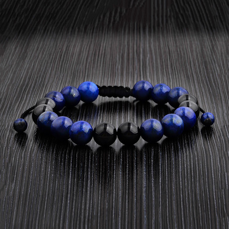 Onyx Lapis Lazuli Polished Adjustable Bead Bracelet