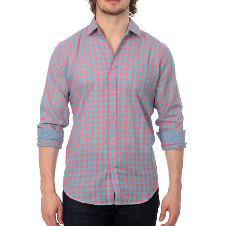 Grayson Check Button-Up // Pink + Teal (S)
