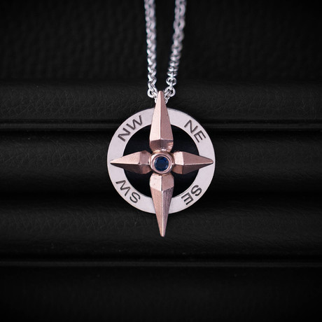 .18CT Sapphire Compass Necklace // Sterling Silver + 14K Rose Gold