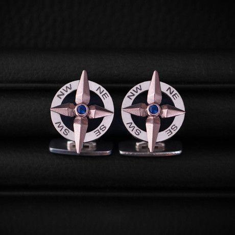 Sapphire Compass Cufflinks // Sterling Silver + 14K Rose Gold