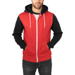 Relaxed 3-Tone Zip Hoody // Red + Black + White (M)