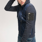 Quilted Hood Jacket // Navy Blue (M)