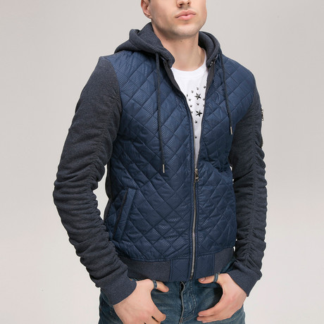 Quilted Hood Jacket // Navy Blue (S)
