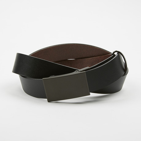 Lotte Adjustable Linear Buckle Belt // Smooth Black (Size 36)