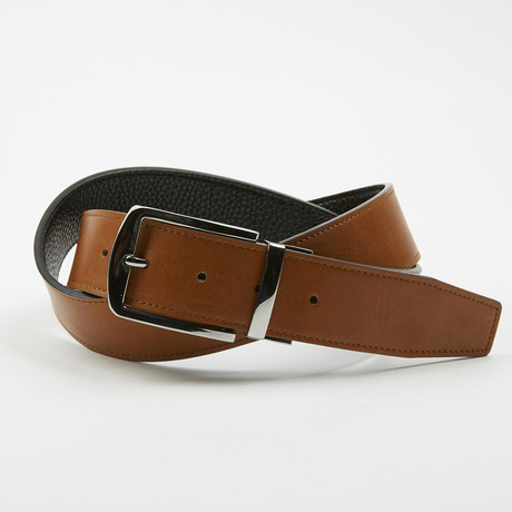 Adorjan Adjustable Reversible Belt // Sienna + Pebbled Black + Silver Buckle