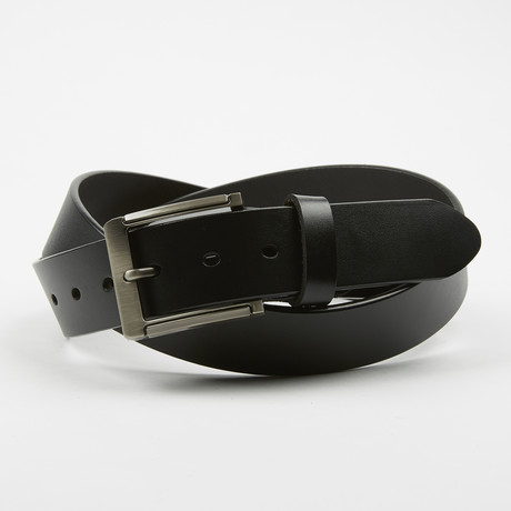 Aleksander Adjustable Belt // Smooth Black + Brushed Silver