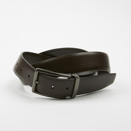 Adorjan Adjustable Belt // Textured Dark Brown + Gunmetal (Up to Size 34" Waist)