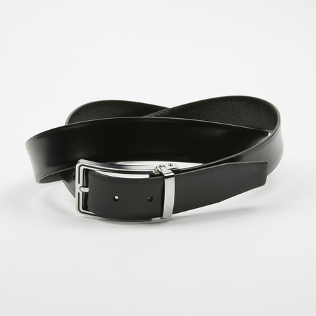 Adorjan Adjustable Reversible Belt // Smooth Black + Pebbled Black + Silver (Size 34)