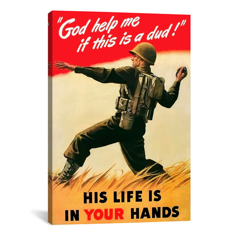 Vintage War Poster // An American Soldier Tossing A Grenade