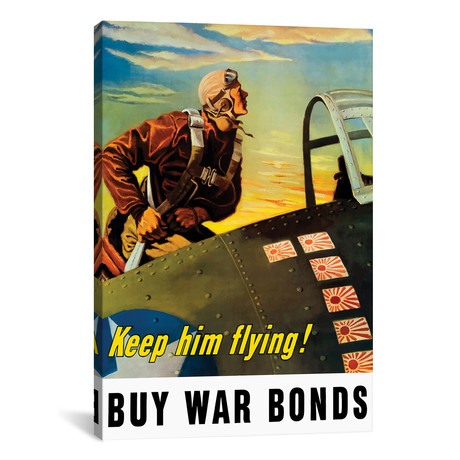 Vintage WWII Poster // Fighter Pilot Climbing Into His Air (26"W x 18"H x 0.75"D)