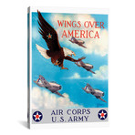 WWII Poster // Bald Eagle Flying + Fighter (40"W x 26"H x 0.75"D)