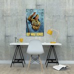 WWII Poster // American Soldier Waving From The Porthole (26"W x 18"H x 0.75"D)