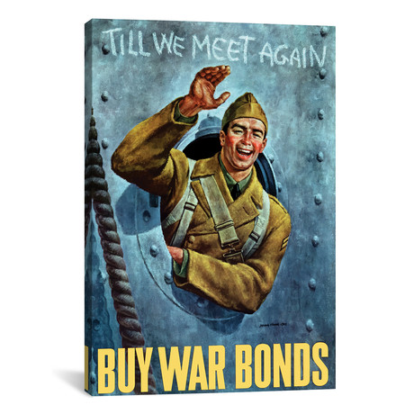 WWII Poster // American Soldier Waving From The Porthole (26"W x 18"H x 0.75"D)