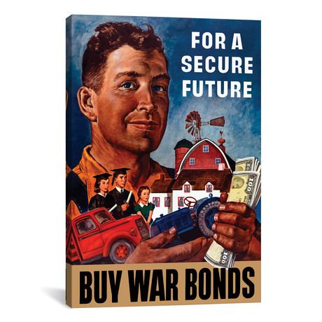 WWII Propaganda Poster // Farmer Holding His Future (26"W x 18"H x 0.75"D)