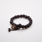 Jean Claude Jewelry // Buddhist Vintage Wood Beaded Bracelet // Dark Brown