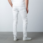 Heavy Distressed Ribbed Moto Jeans // White (30WX32L)
