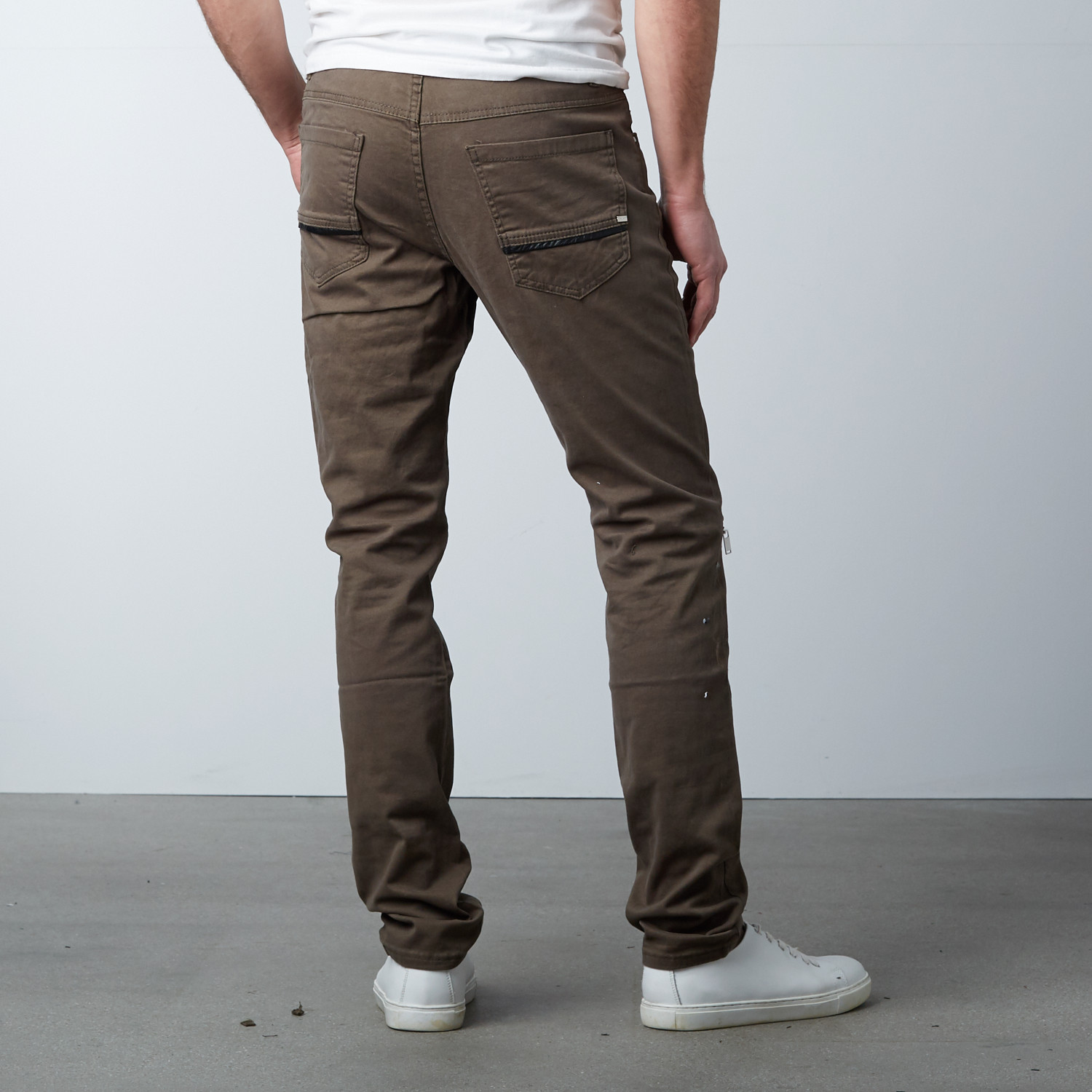 Faux Leather Trimmed Jeans // Green (29WX30L) - Ron Tomson - Touch of ...