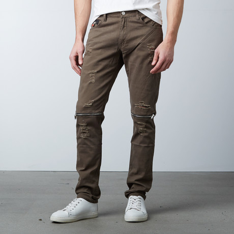 Faux Leather Trimmed Jeans // Green (29WX30L)