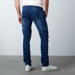 Flap Pocket Zipper Moto Jeans // Dark Blue (31WX32L)