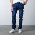 Flap Pocket Zipper Moto Jeans // Dark Blue (31WX32L)