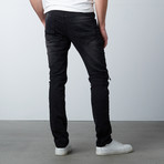 Faux Leather Trimmed Jeans // Black (30WX32L)