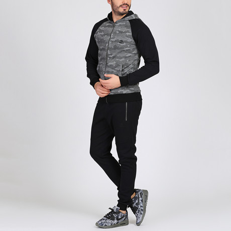 Hooded Track Suit // Gray + Black (S)