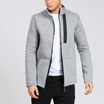 Emobossed Neck Zipper Sweater // Grey (S)