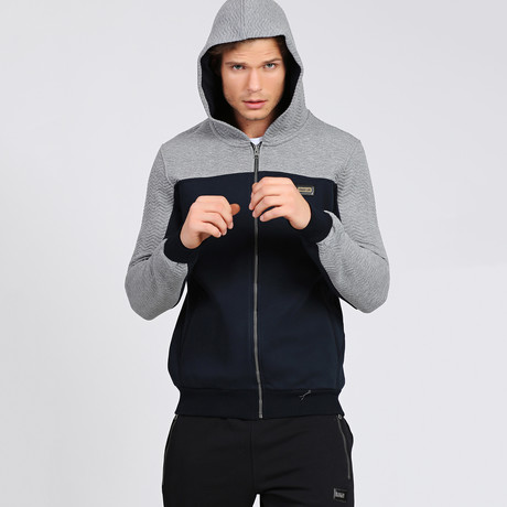 Hooded Diagono Sweatshirt // Navy (S)