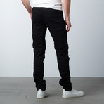 Heavy Distressed Ribbed Moto Jeans // Black (30WX32L)